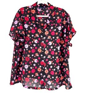 Hillard & Hanson Floral Button Up Shirt Women's Plus Size 3X‎ Multicolor Spring